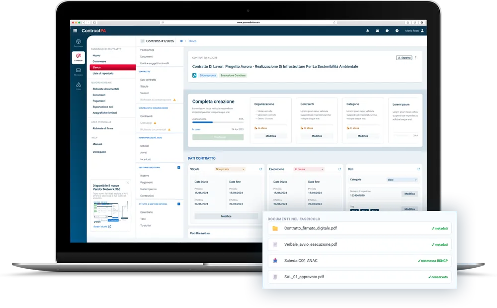 Mockup software Contratto Informatico per la gestione di tutte le fasi della stipula dell'atto